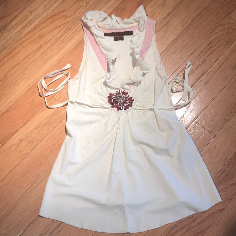 A Common Thread Beaded Vneck Tie Back Shirt S